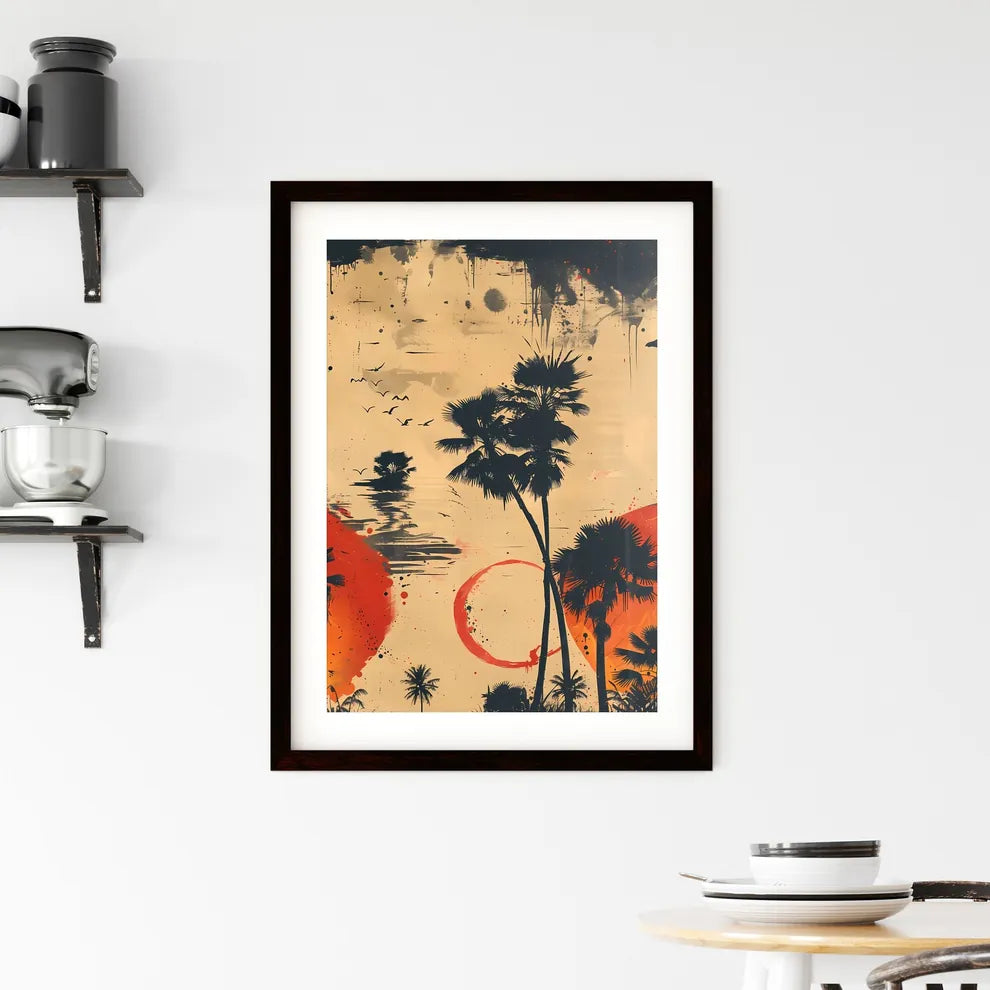 Abstract Giraffe and Palm Tre Framed Print