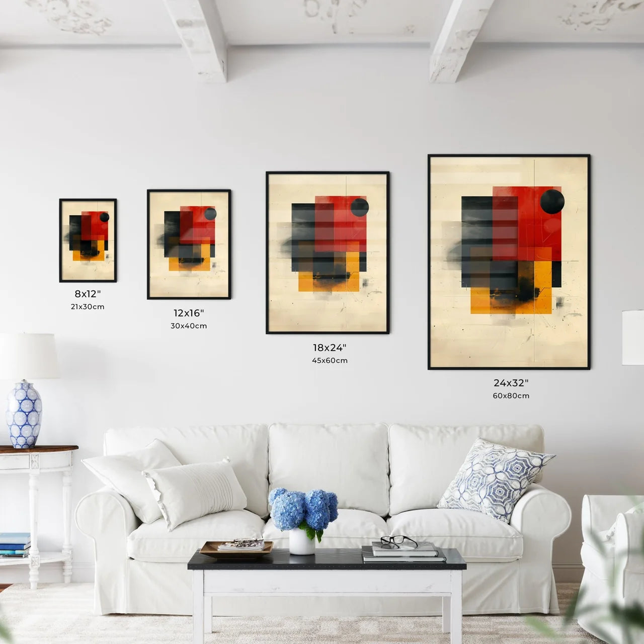 Bauhaus Art Geometric Abstract Painting Red  - Kitchen Hangings