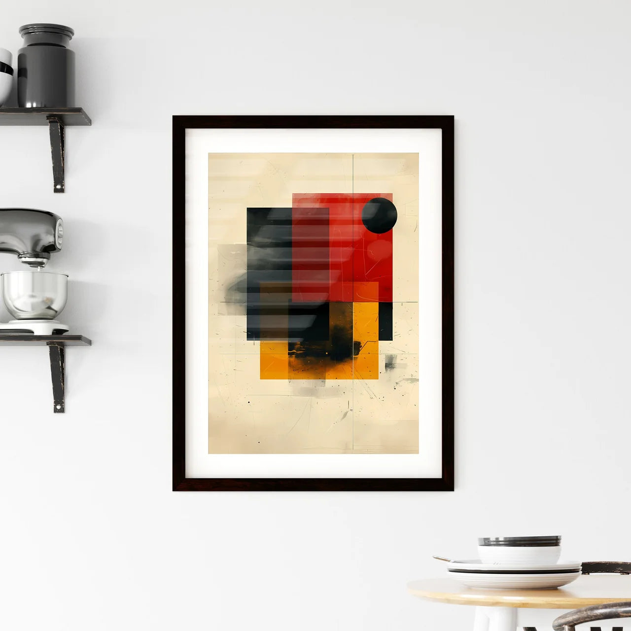 Bauhaus Art Geometric Abstract Painting Red  Framed Print