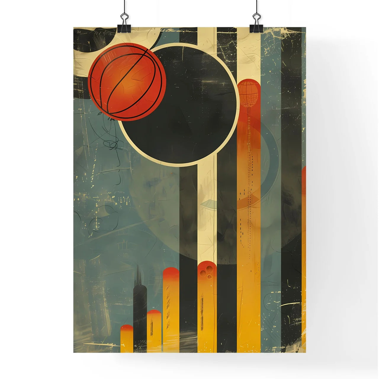 Vibrant Bauhaus Fun Art Poster Depicting Abstract Basketball Painting Poster