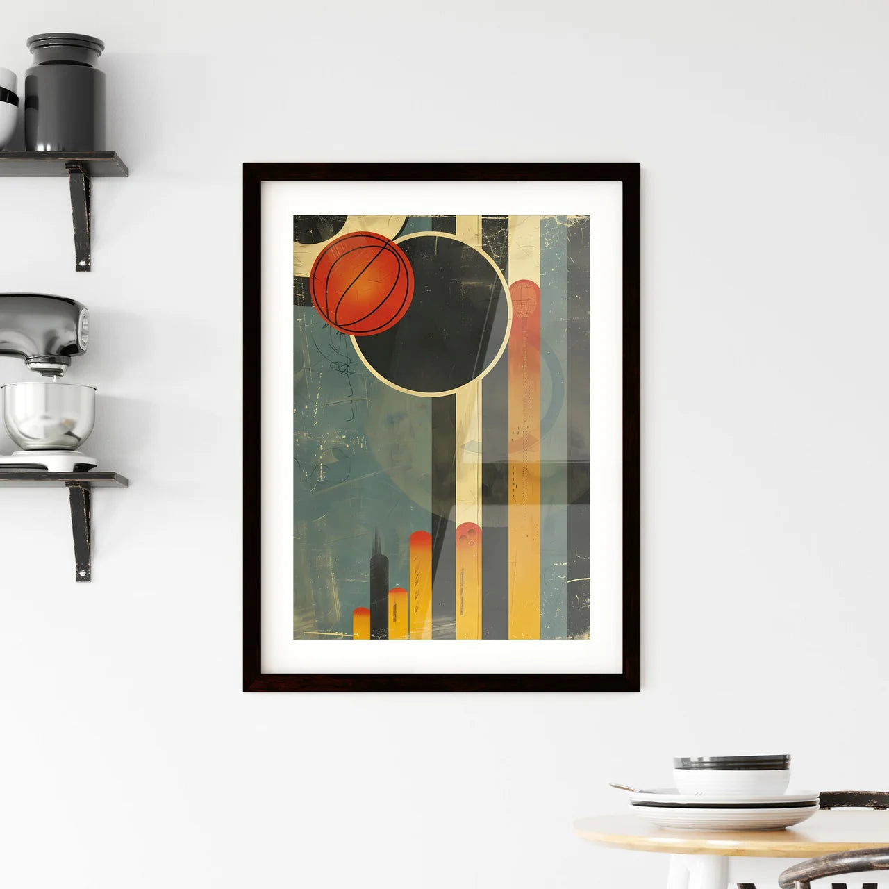Vibrant Bauhaus Fun Art Poster Depicting Abstract Basketball Painting Custom Print