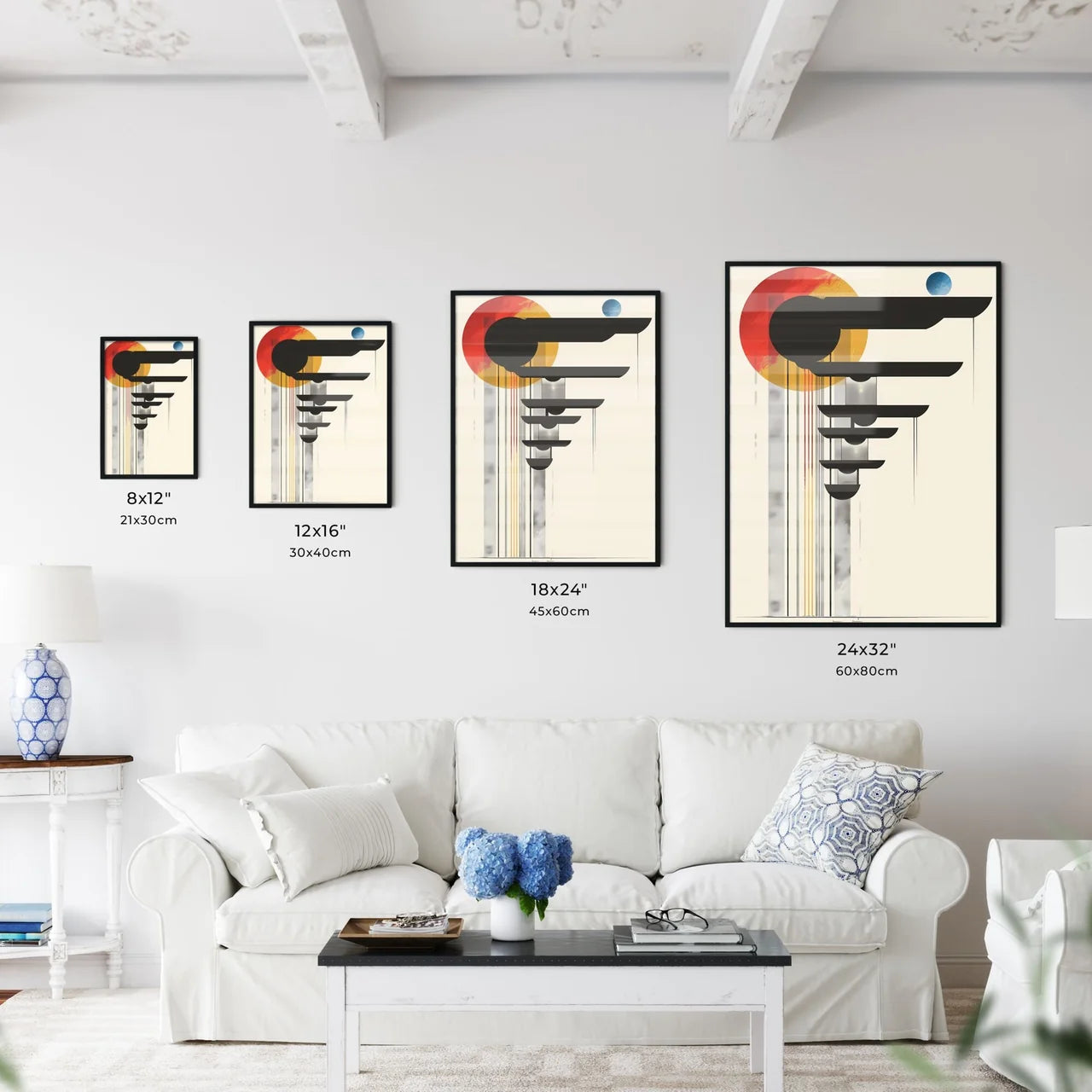 Abstract Bauhaus Inspired Art Piece with Bla - Kitchen Hangings