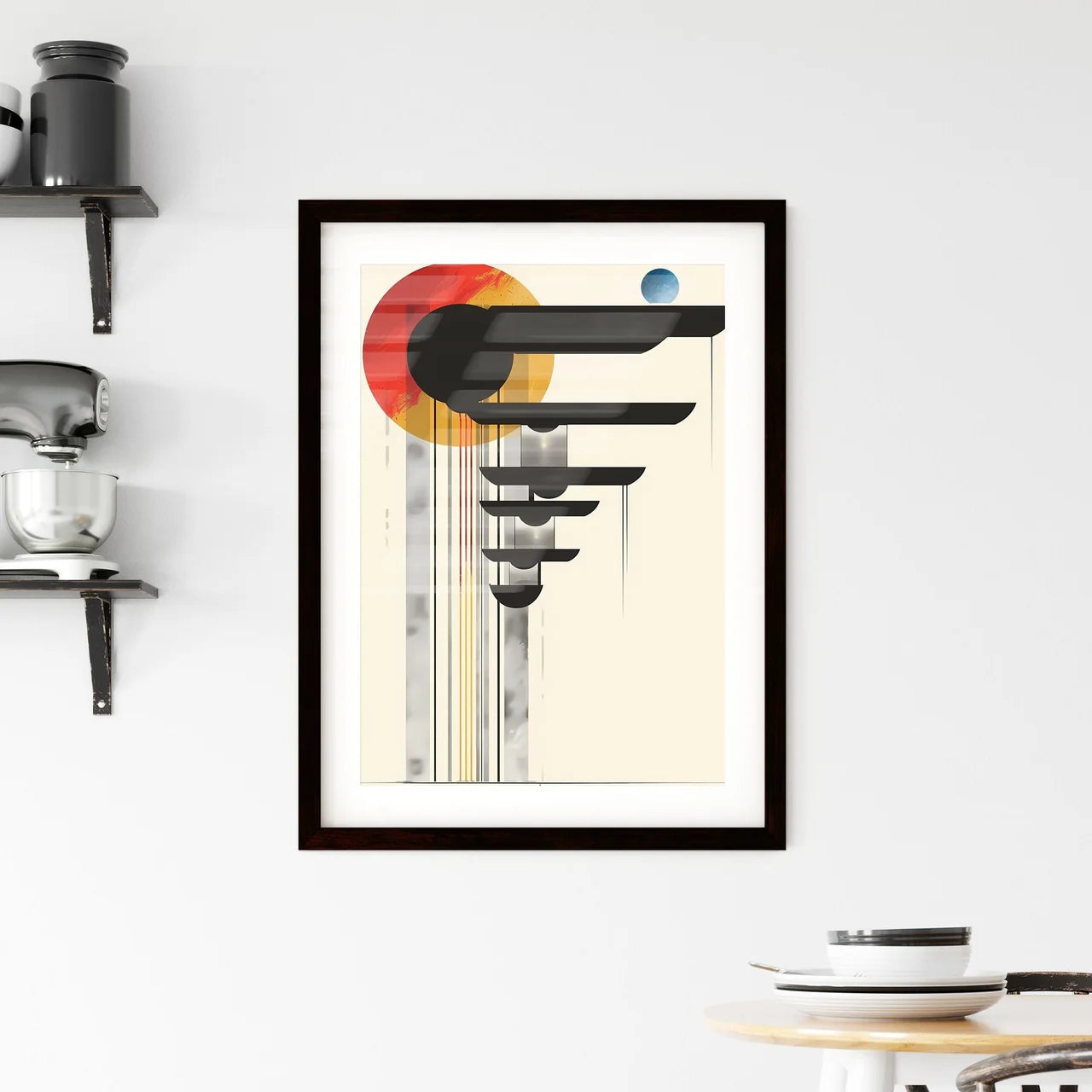 Abstract Bauhaus Inspired Art Piece with Bla Framed Print