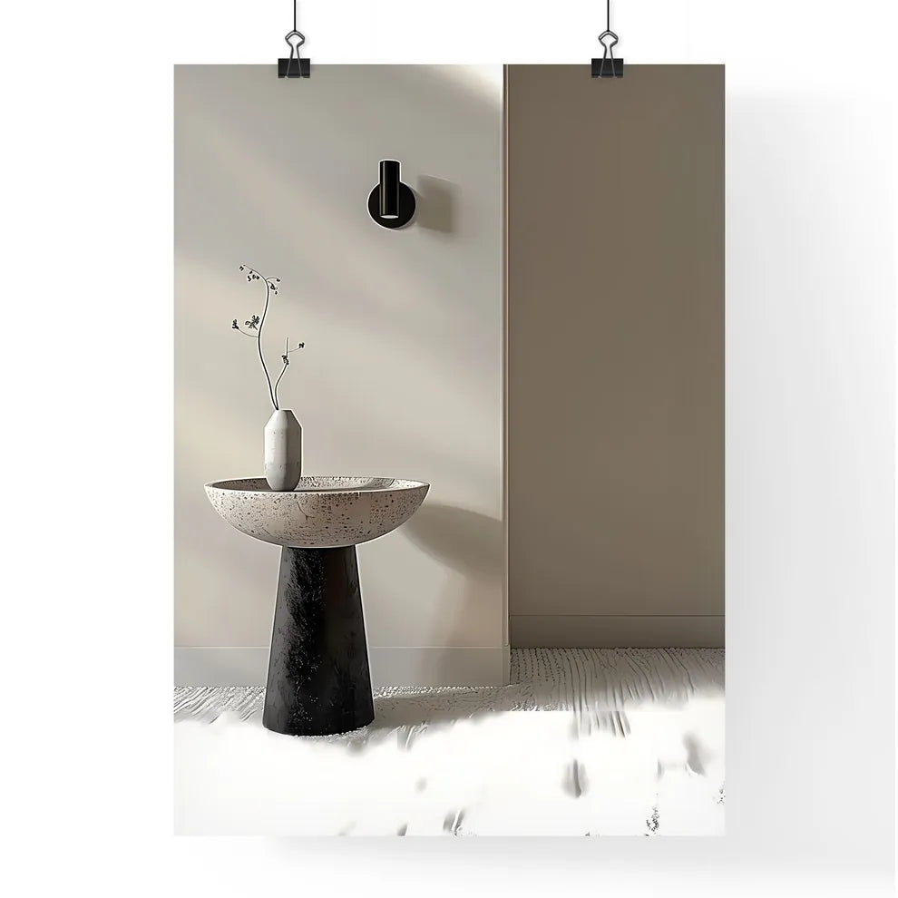 Minimalist Black and White Side Table with C Poster