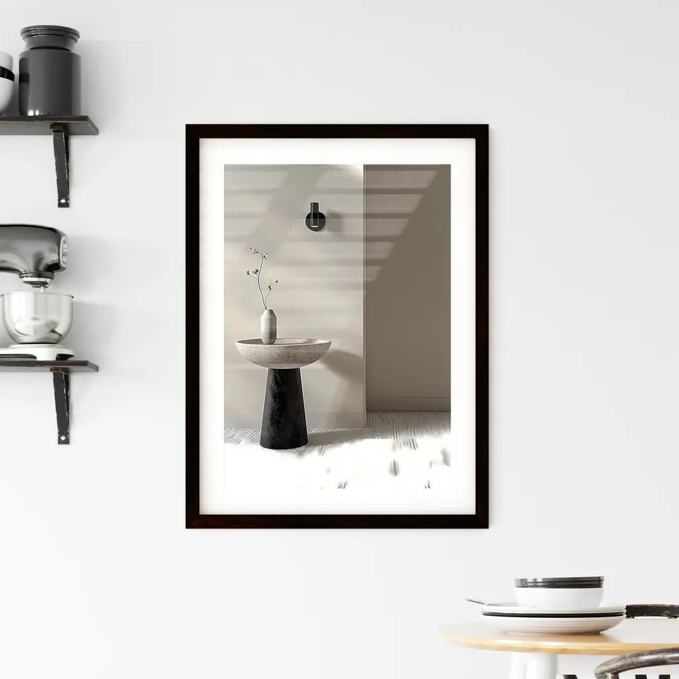 Minimalist Black and White Side Table with C Framed Print