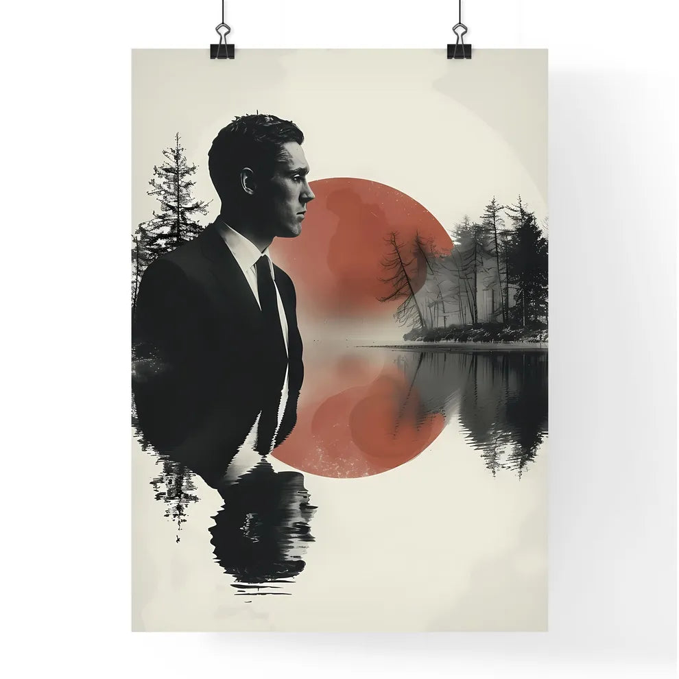 Modern art poster background with a man in a suit standing in water Poster