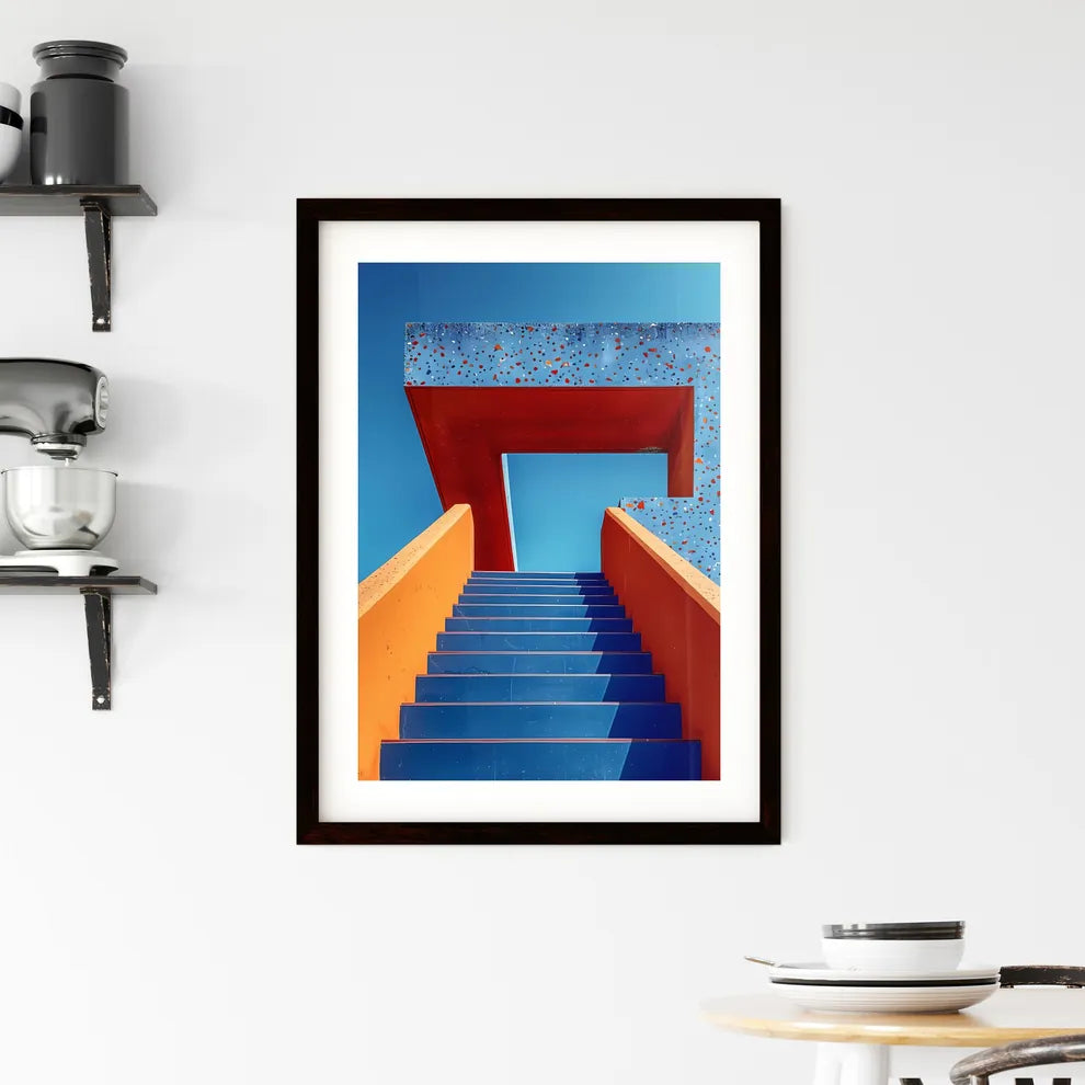 Blue and Orange Abstract Staircase Painting | Digital Art | Modern and Minimalist Wall Art Custom Print
