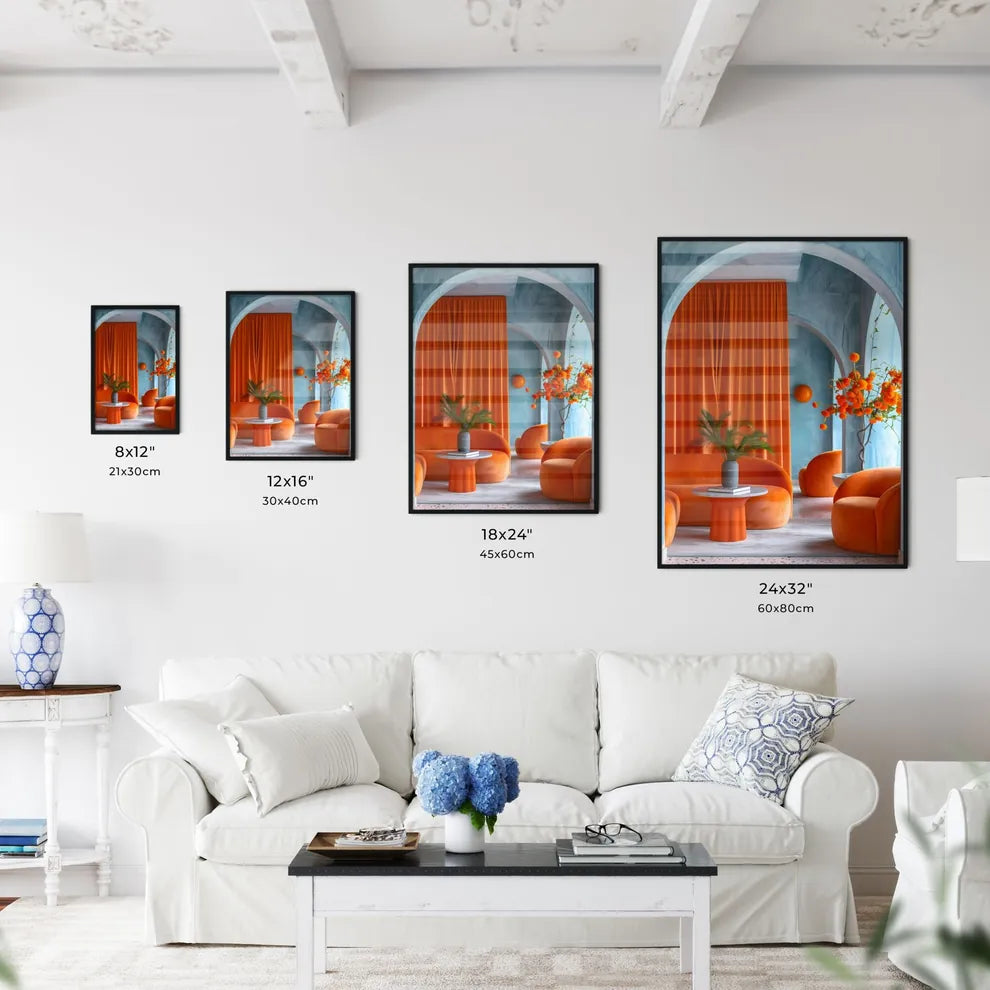 Modern Minimalist Orange and Blue Wall Art P - Kitchen Hangings