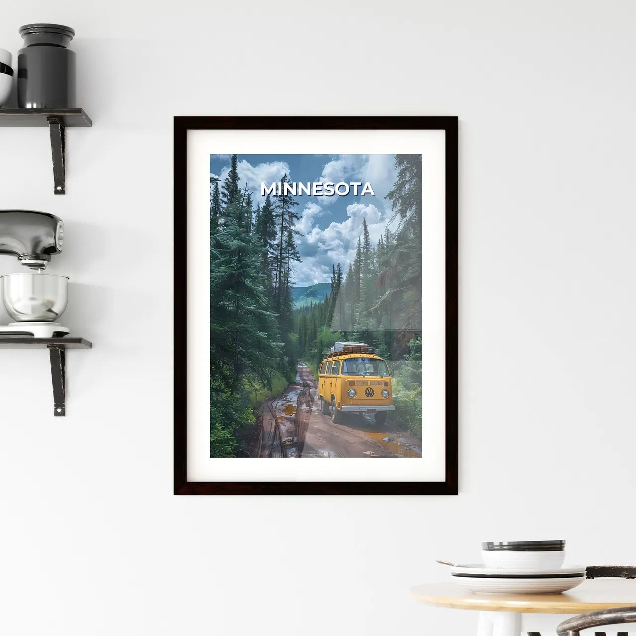 Vibrant Painting of Yellow Van on Muddy Fore Framed Print