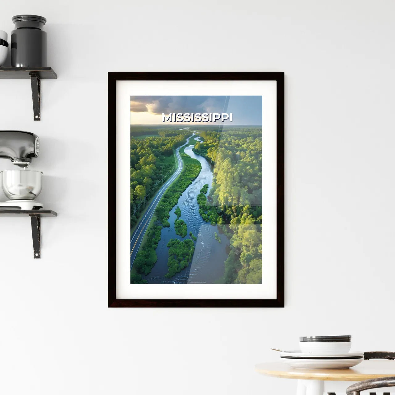 Vibrant Forest Painting Depicting a Scenic M Framed Print