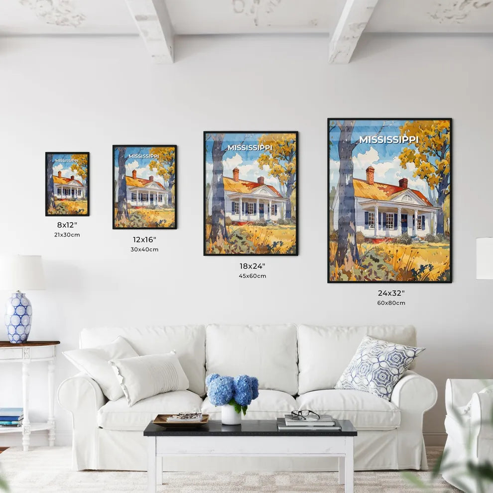 Vibrant Mississippi Art Painting: House with Porch and Tree Size Chart
