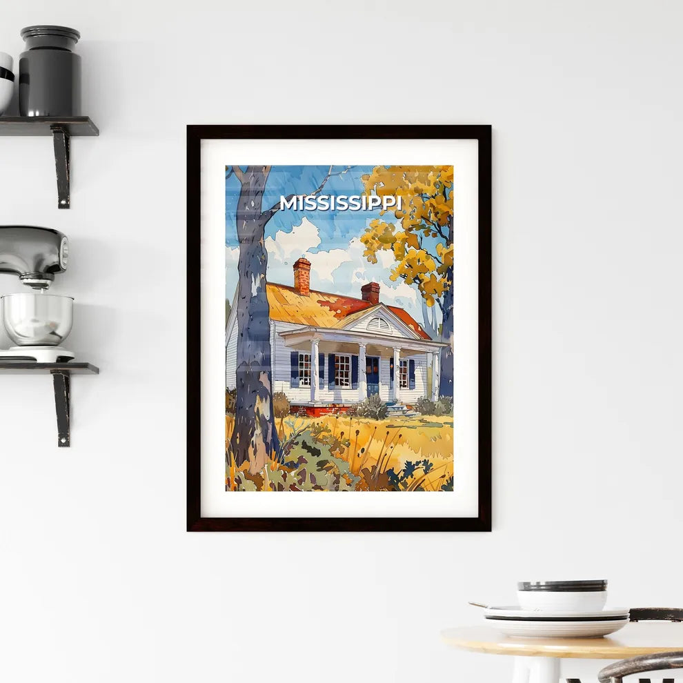 Vibrant Mississippi Art Painting: House with Porch and Tree Custom Print