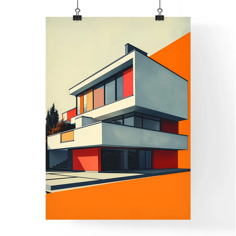 Bauhaus-inspired Abstract Painting: Vibrant Flat Color Block Architecture Poster