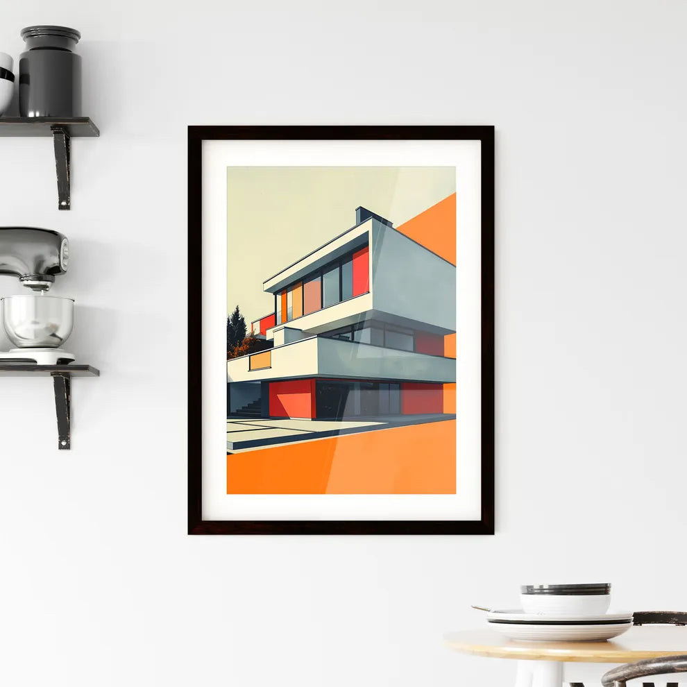 Bauhaus-inspired Abstract Painting: Vibrant Flat Color Block Architecture Custom Print