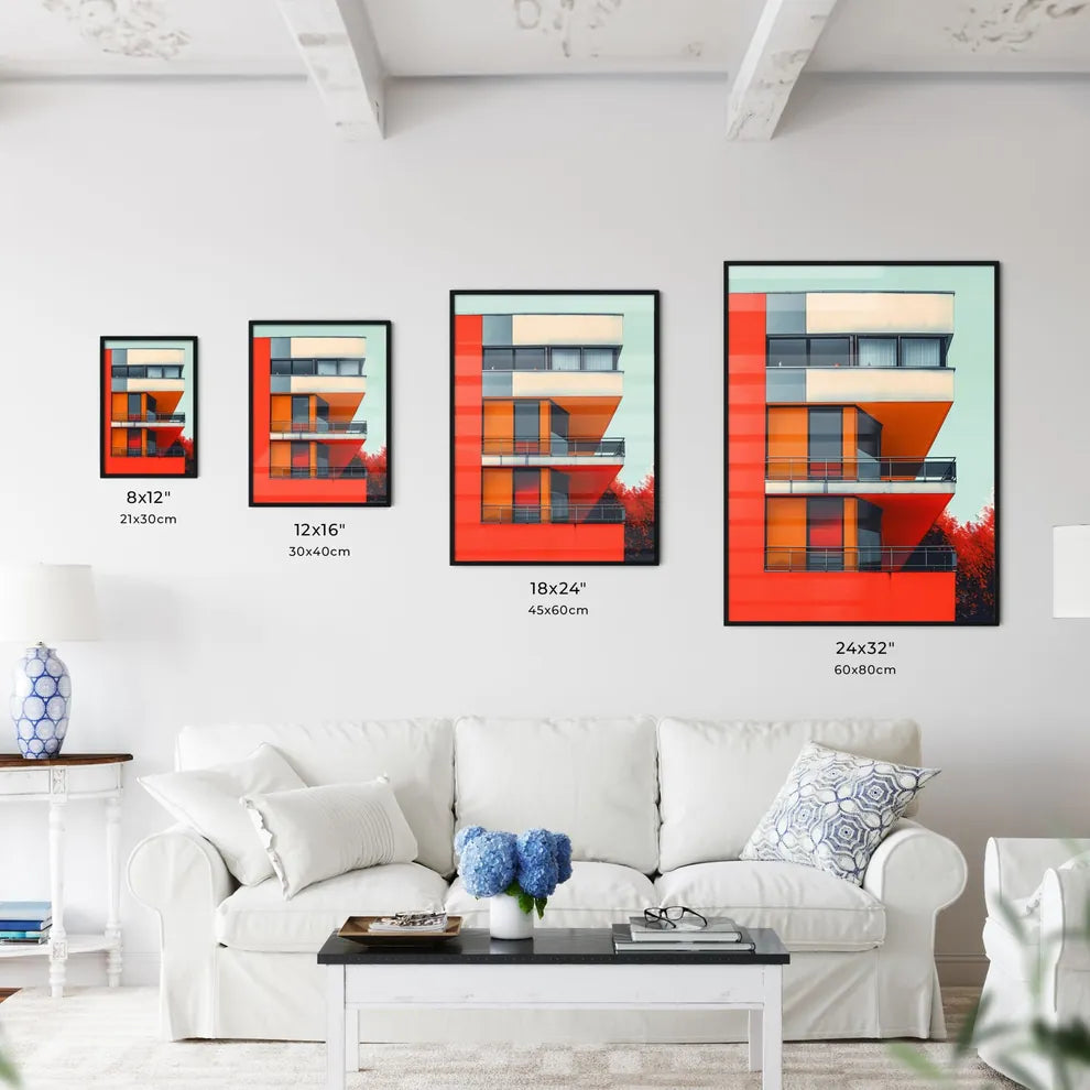 Bauhaus, architecture, painting, geometry, flat, poster, bright colors, windows Size Chart