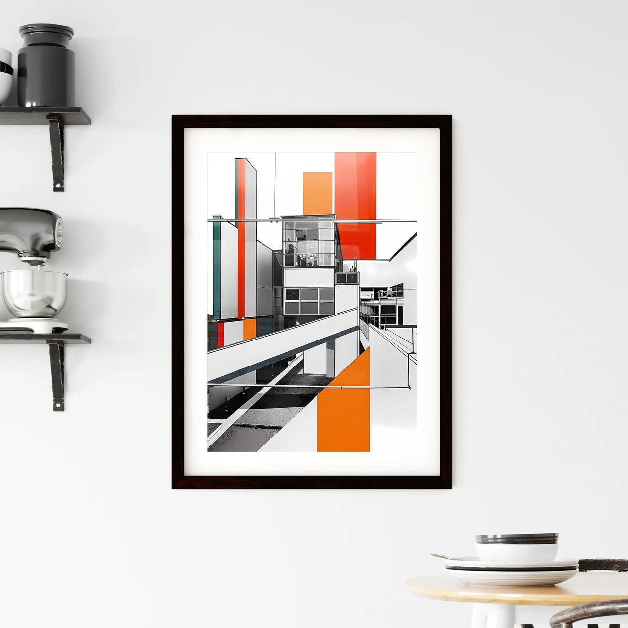 Bauhaus Architecture Painting Stripes Orange White Geometric Poster Art Decor Custom Print