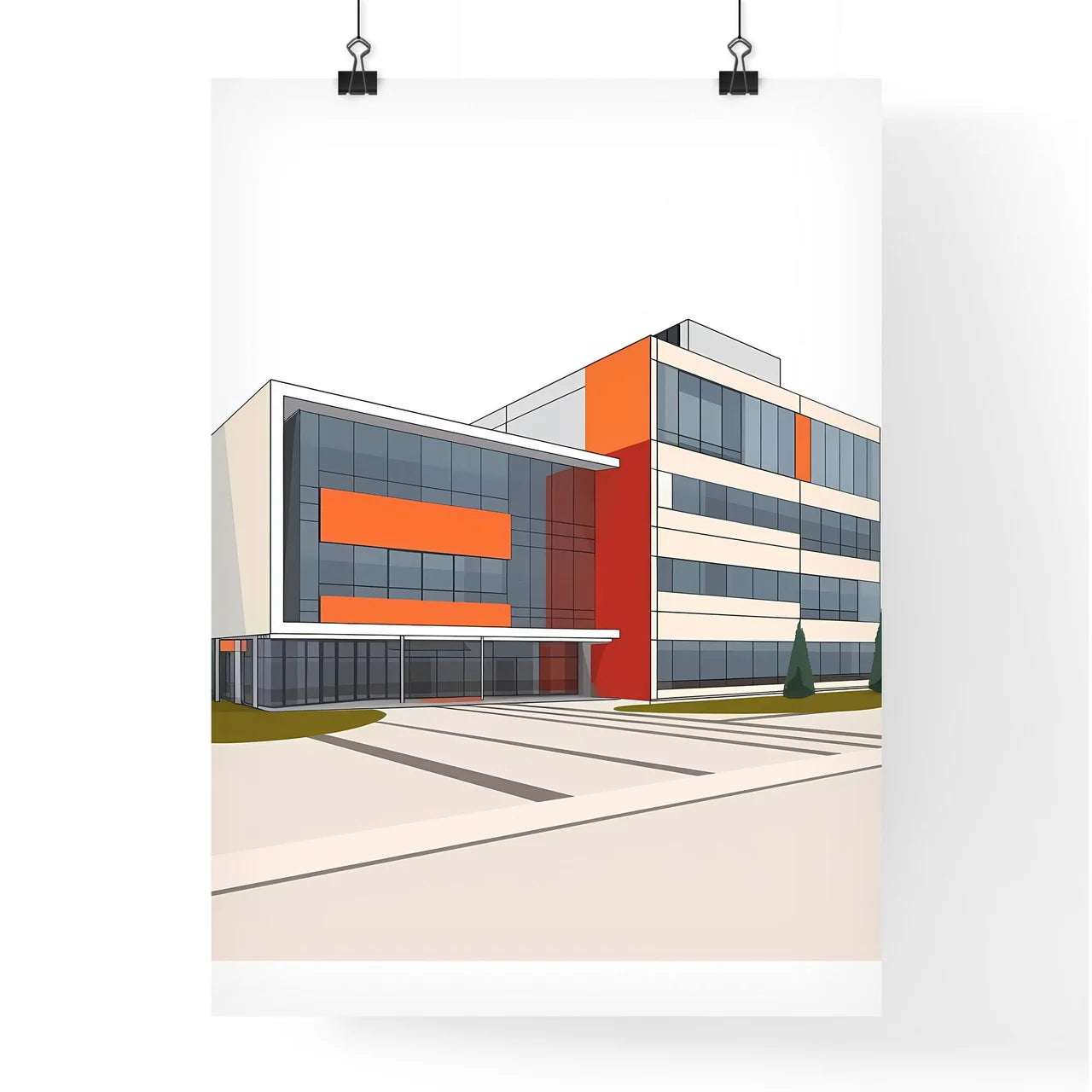 Bauhaus Architecture Abstract Painting Geometric Windows Vibrant Colors Poster