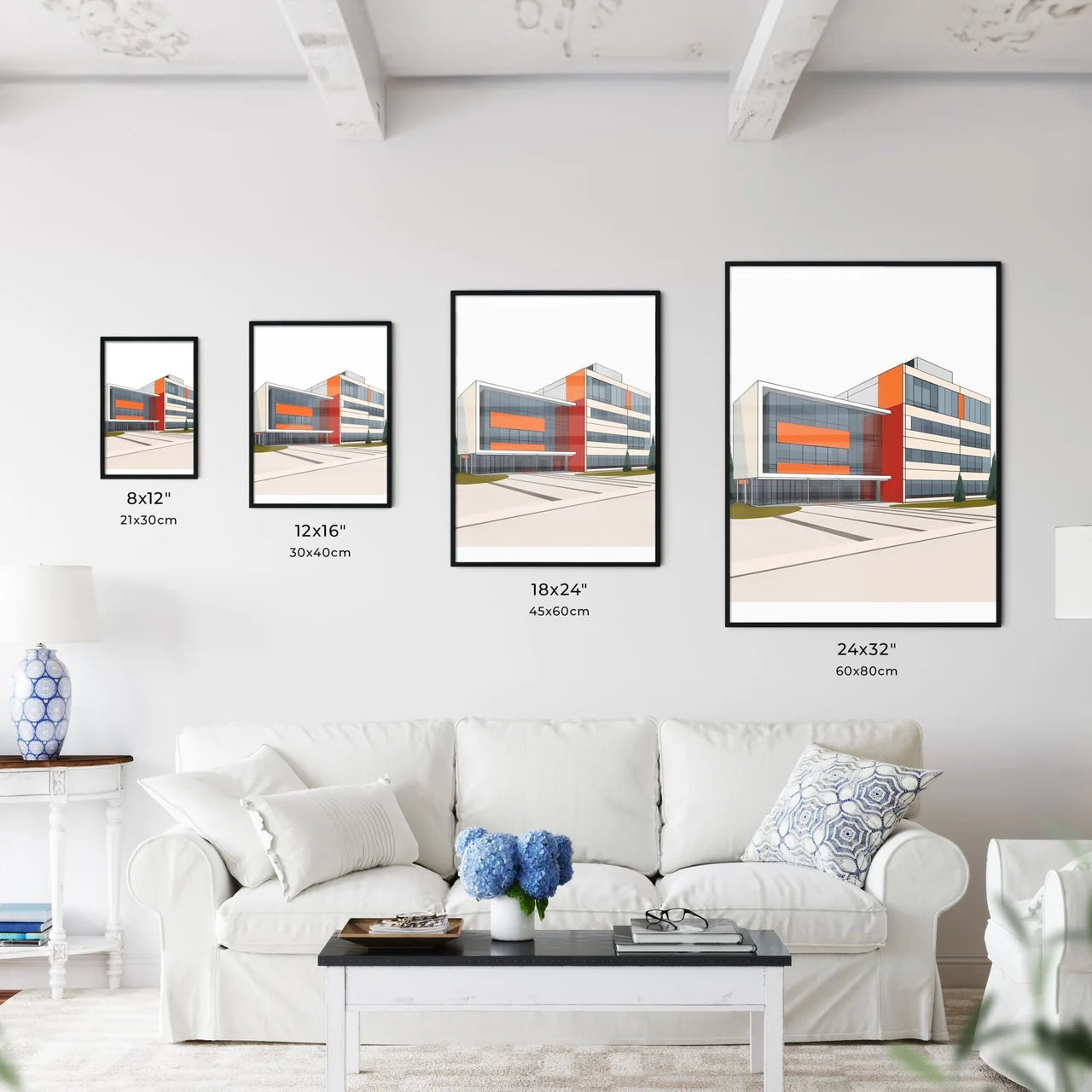 Bauhaus Architecture Abstract Painting Geometric Windows Vibrant Colors Size Chart