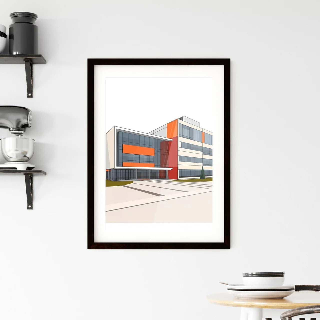 Bauhaus Architecture Abstract Painting Geometric Windows Vibrant Colors Custom Print