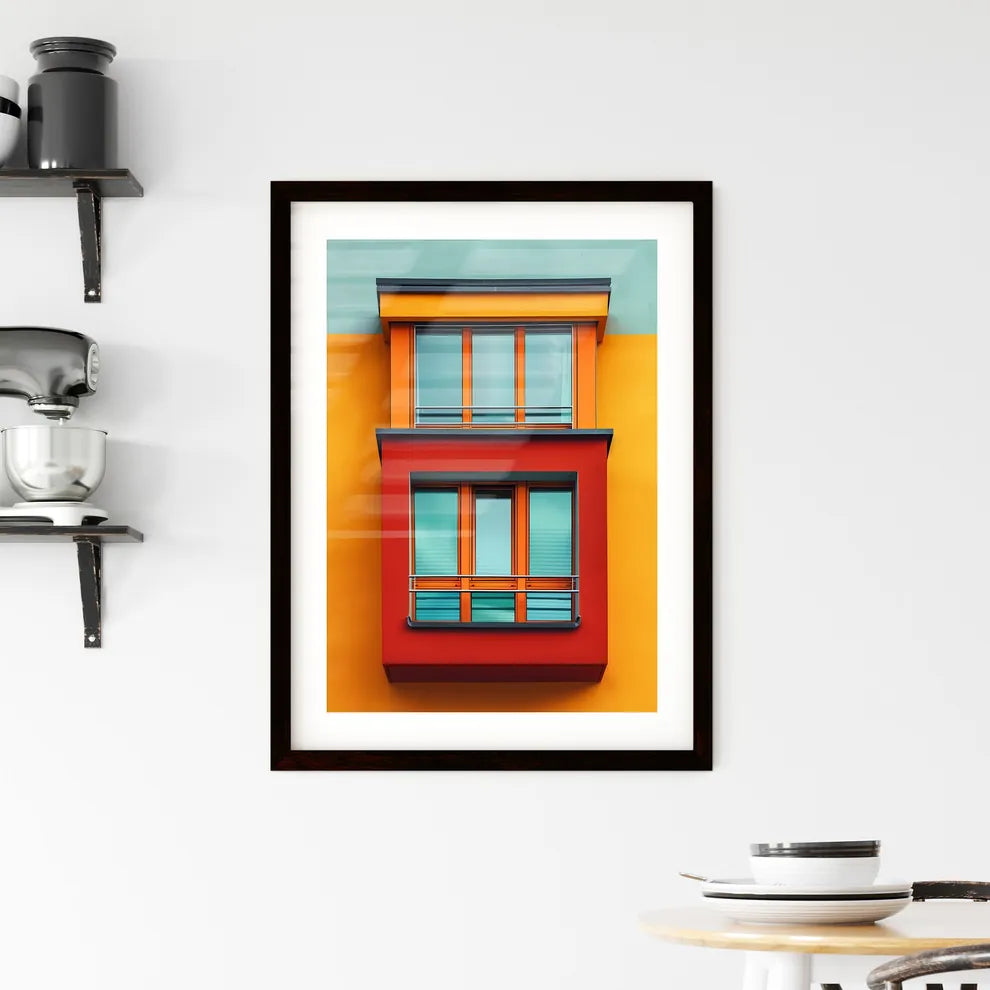 Vibrant Bauhaus Building Painting with Balcony, Geometric Abstract Art Poster in Minimalist Style Custom Print