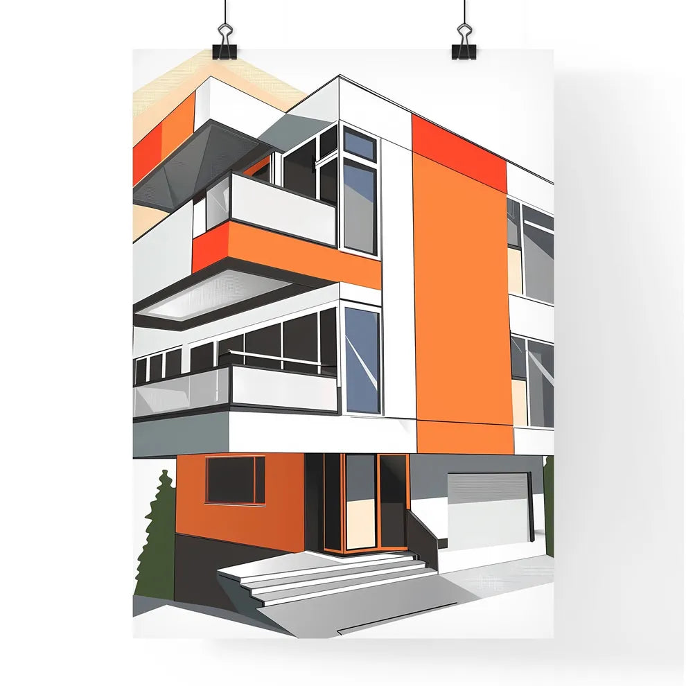 Bauhaus Geometric Painting, Flat Style, Vibrant Colors, Balcony, Art Focus Poster