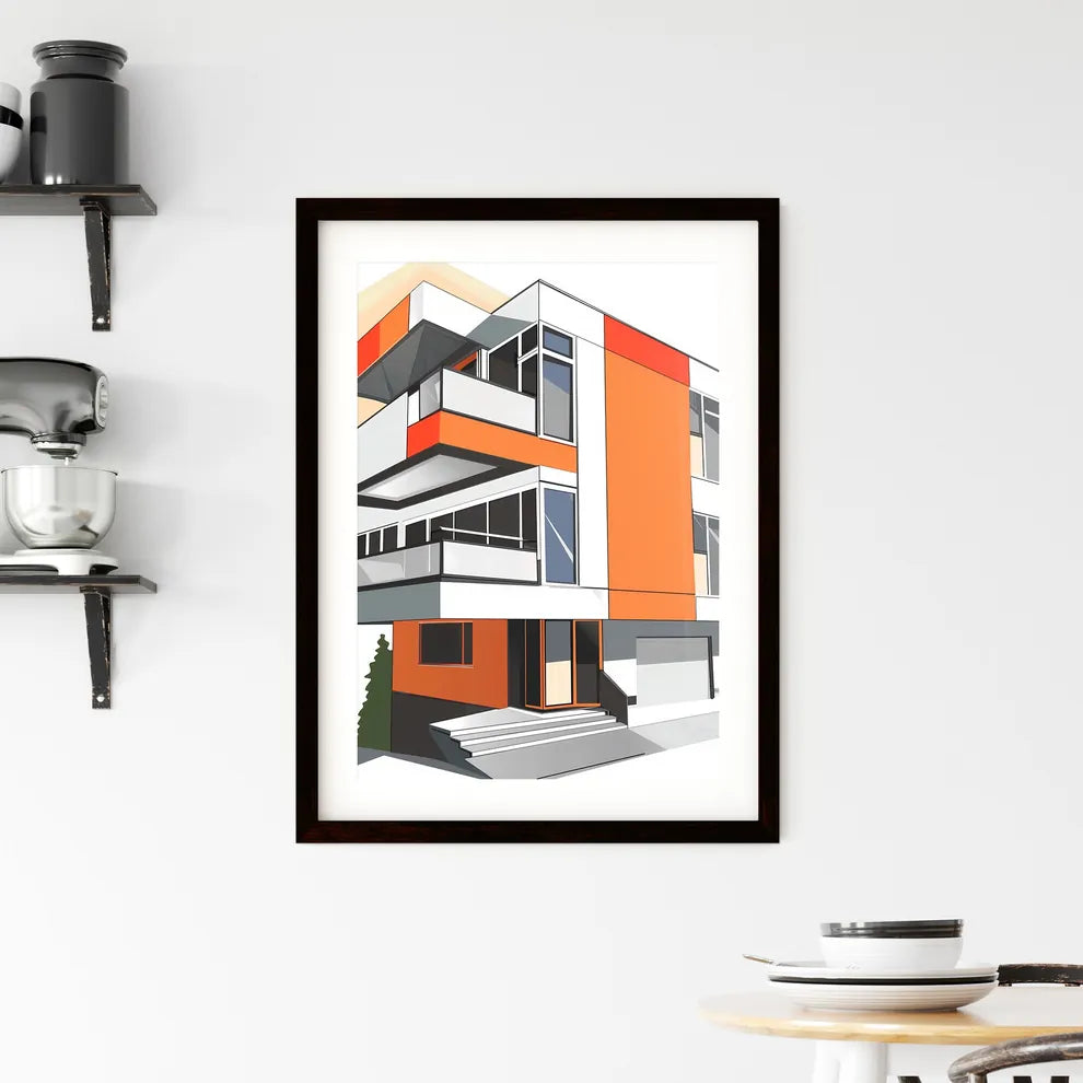 Bauhaus Geometric Painting, Flat Style, Vibrant Colors, Balcony, Art Focus Custom Print