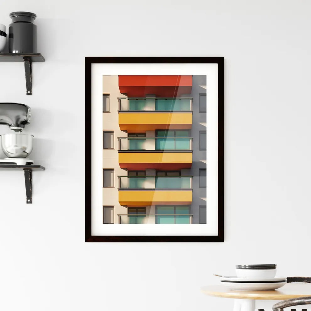 Bauhaus architecture painting, graphic art, geometry, bright colors, minimalism, flat, abstract, balconies Custom Print