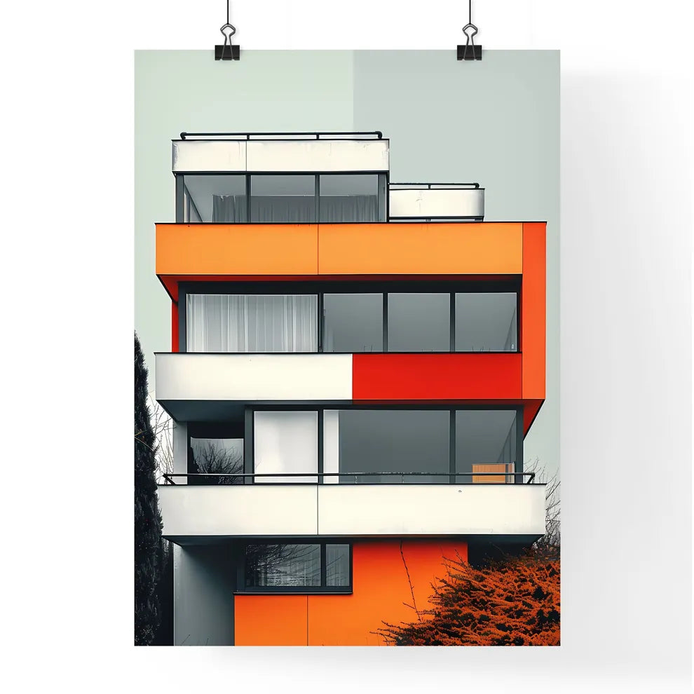Bauhaus Modernist Colorful Architecture Painting Multistory Geometric Shapes Vibrant Art Poster