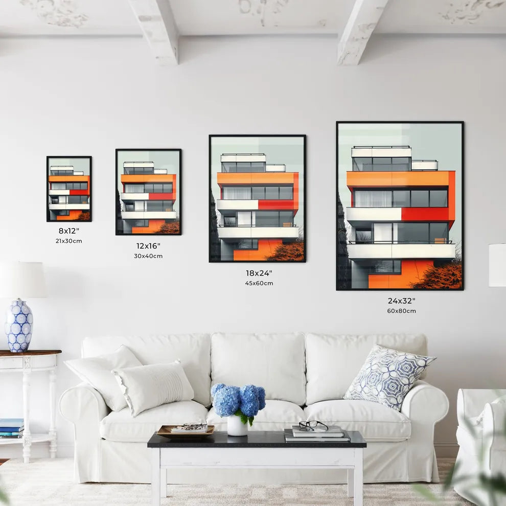 Bauhaus Modernist Colorful Architecture Painting Multistory Geometric Shapes Vibrant Art Size Chart