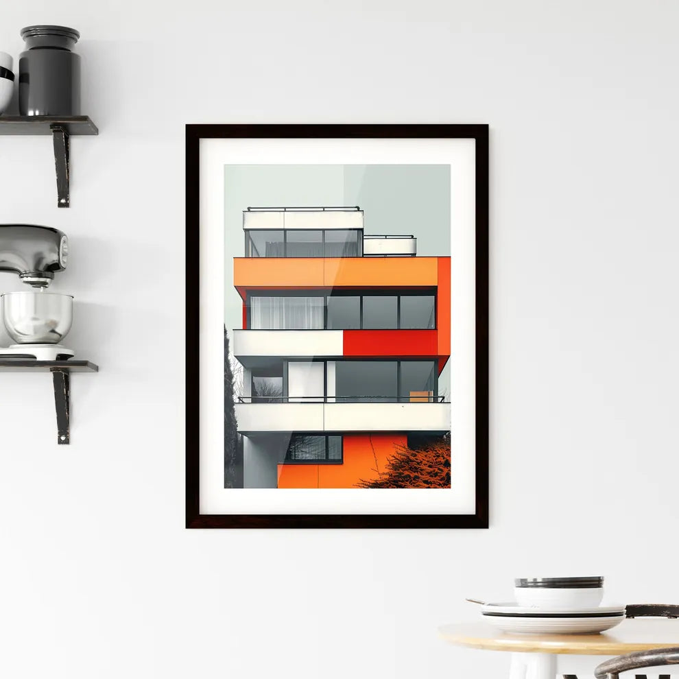 Bauhaus Modernist Colorful Architecture Painting Multistory Geometric Shapes Vibrant Art Custom Print