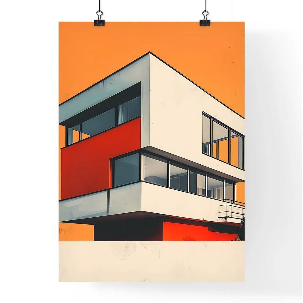 Bauhaus Building Abstract Art Geometric Lines Flat Colors Balcony Modern Vibrant Poster