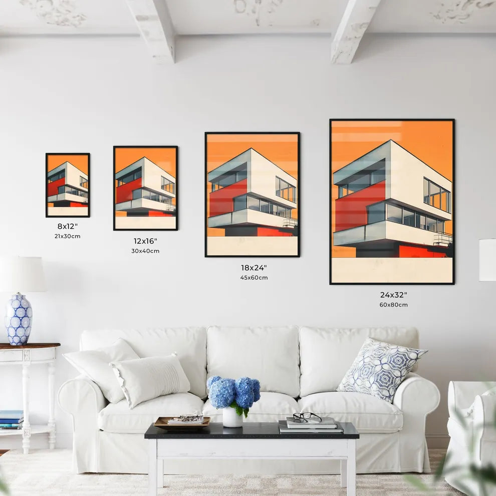 Bauhaus Building Abstract Art Geometric Lines Flat Colors Balcony Modern Vibrant Size Chart