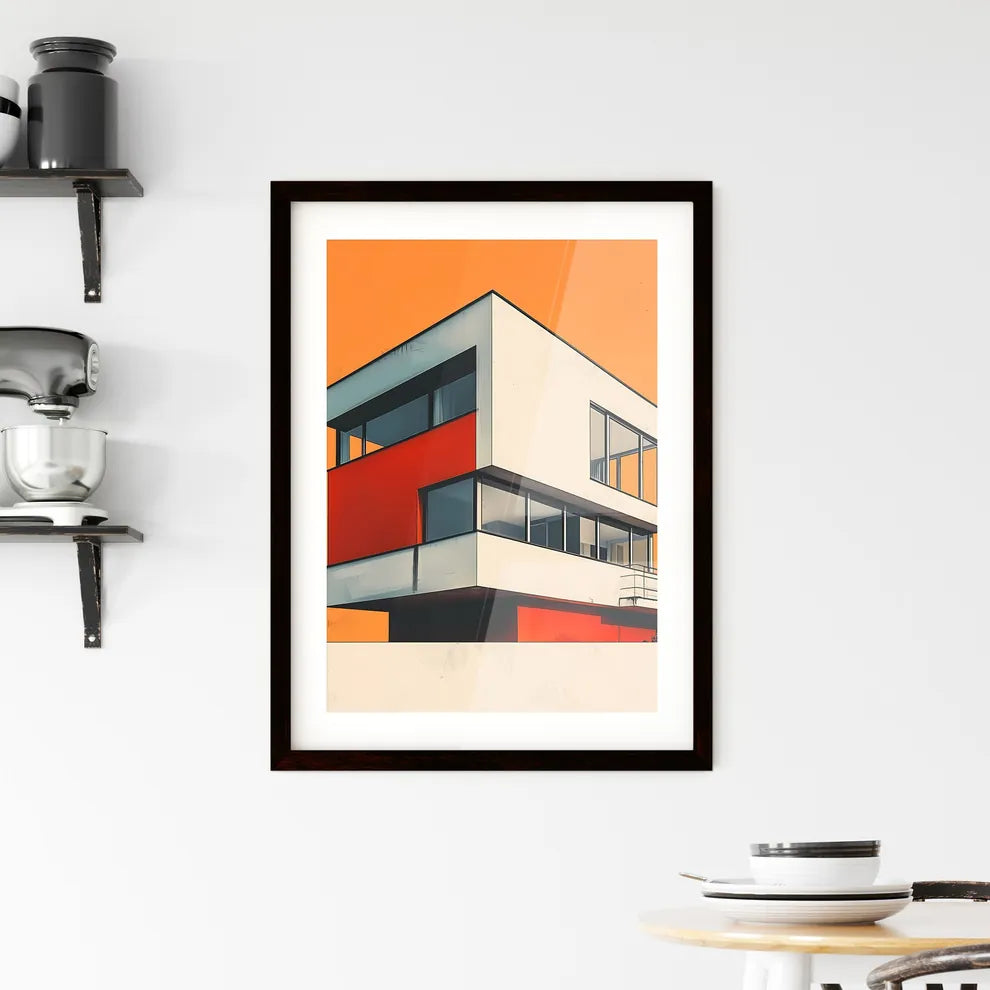 Bauhaus Building Abstract Art Geometric Lines Flat Colors Balcony Modern Vibrant Custom Print