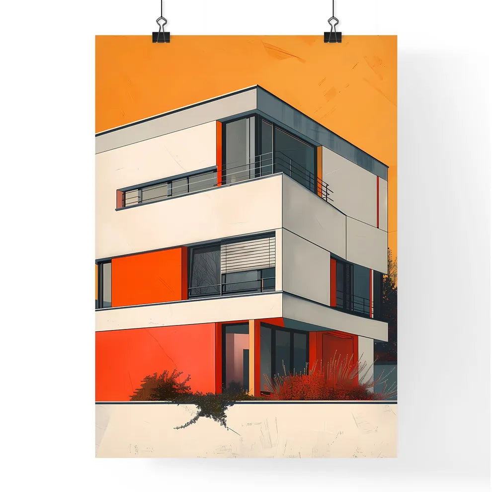 Bauhaus Architecture Poster, Geometric Art, Primary Colors, Red Wall, Contemporary Art Poster