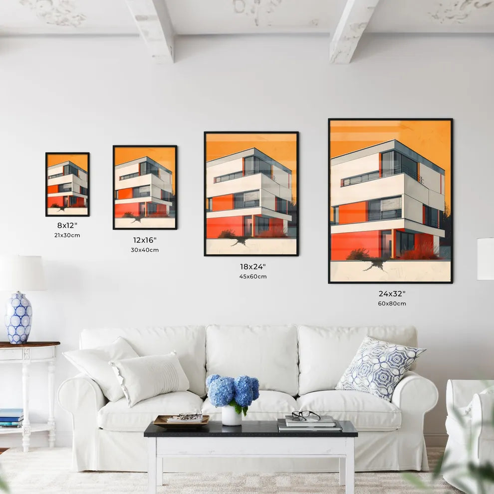 Bauhaus Architecture Poster, Geometric Art, Primary Colors, Red Wall, Contemporary Art Size Chart