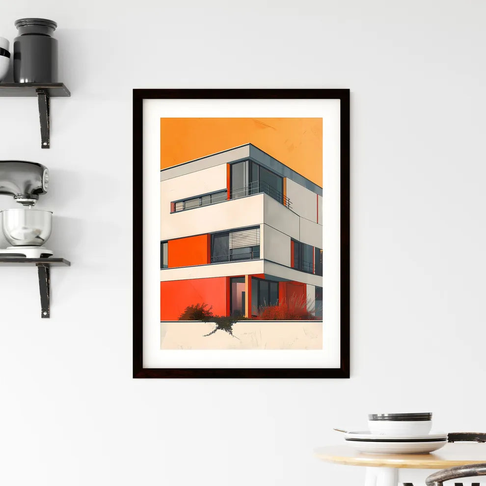 Bauhaus Architecture Poster, Geometric Art, Primary Colors, Red Wall, Contemporary Art Custom Print