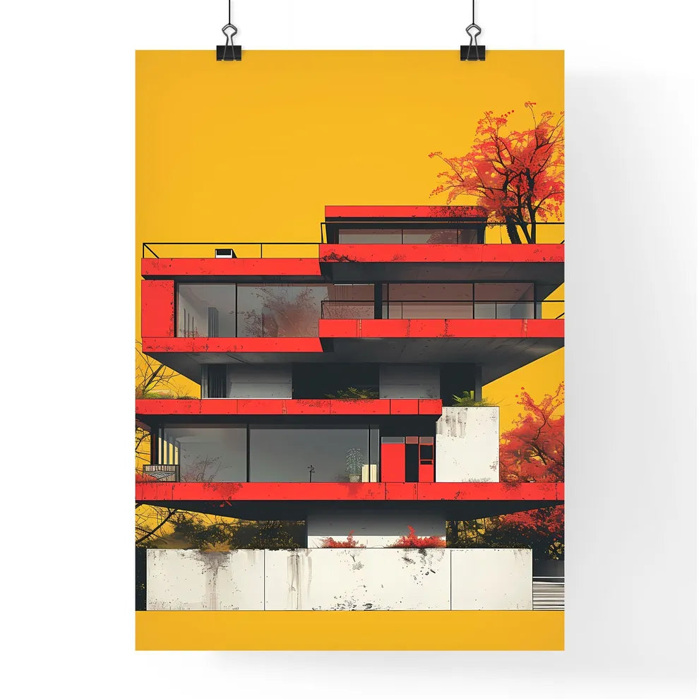 Vibrant abstract modern house artwork with architectural plants Poster