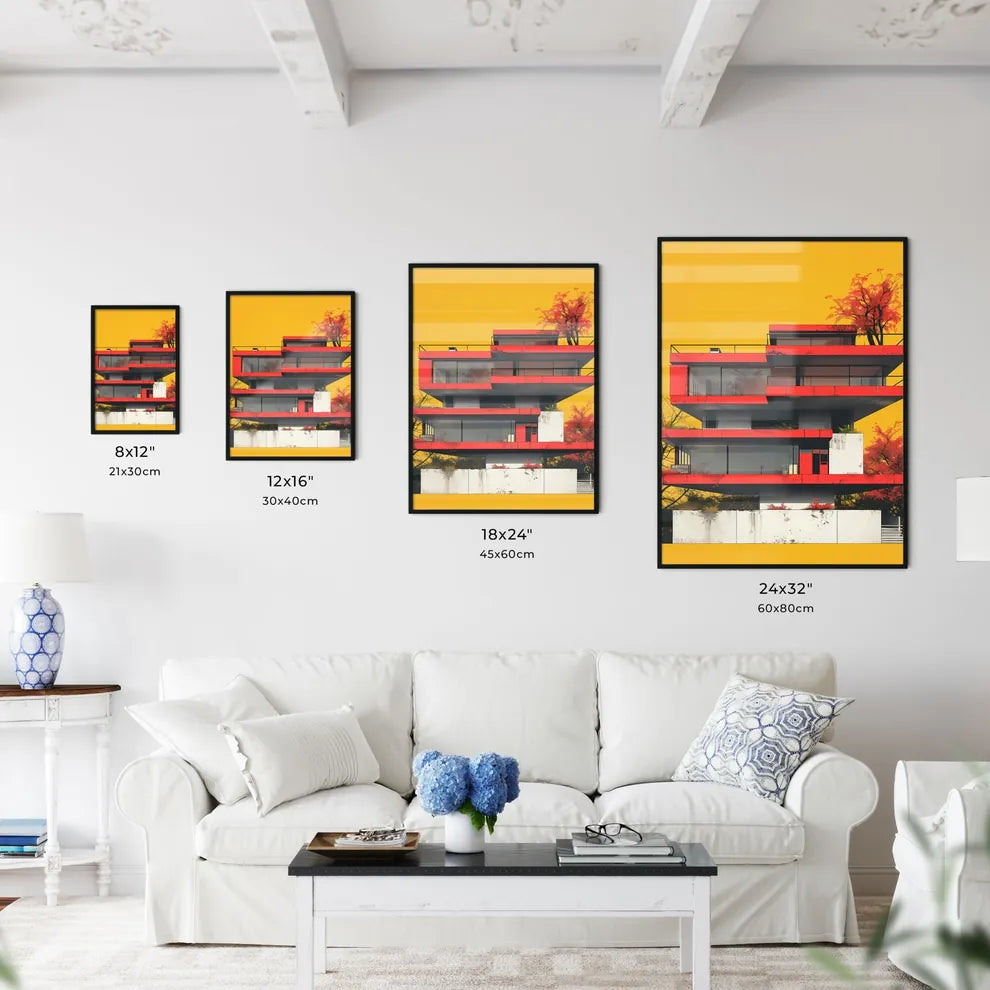 Vibrant abstract modern house artwork with architectural plants Size Chart