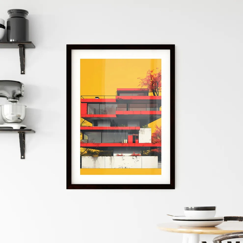 Vibrant abstract modern house artwork with architectural plants Custom Print