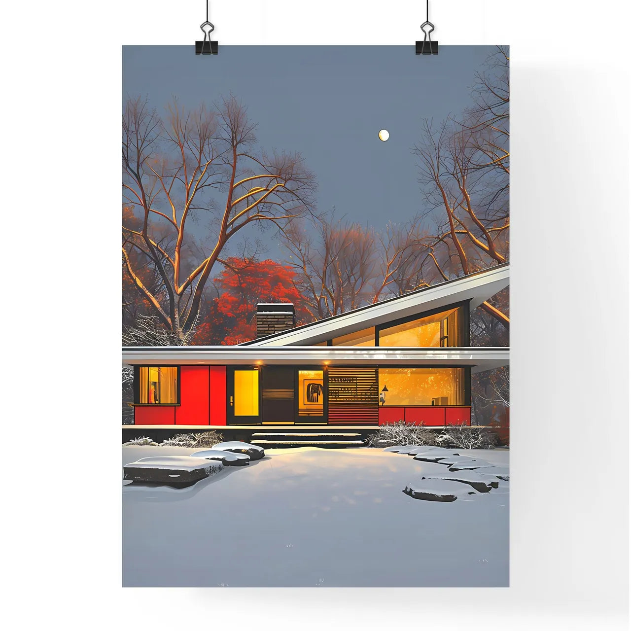House in Snowy Landscape, Modern Art, Vibrant Painting, Teenage Engineering, Dieter Rams Poster