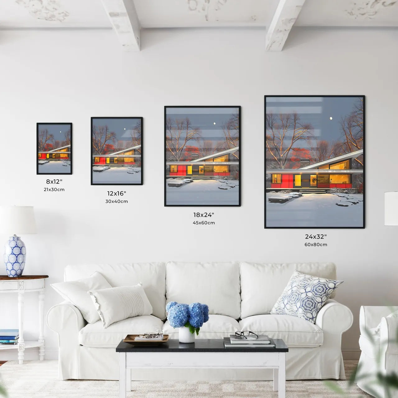 House in Snowy Landscape, Modern Art, Vibrant Painting, Teenage Engineering, Dieter Rams Size Chart