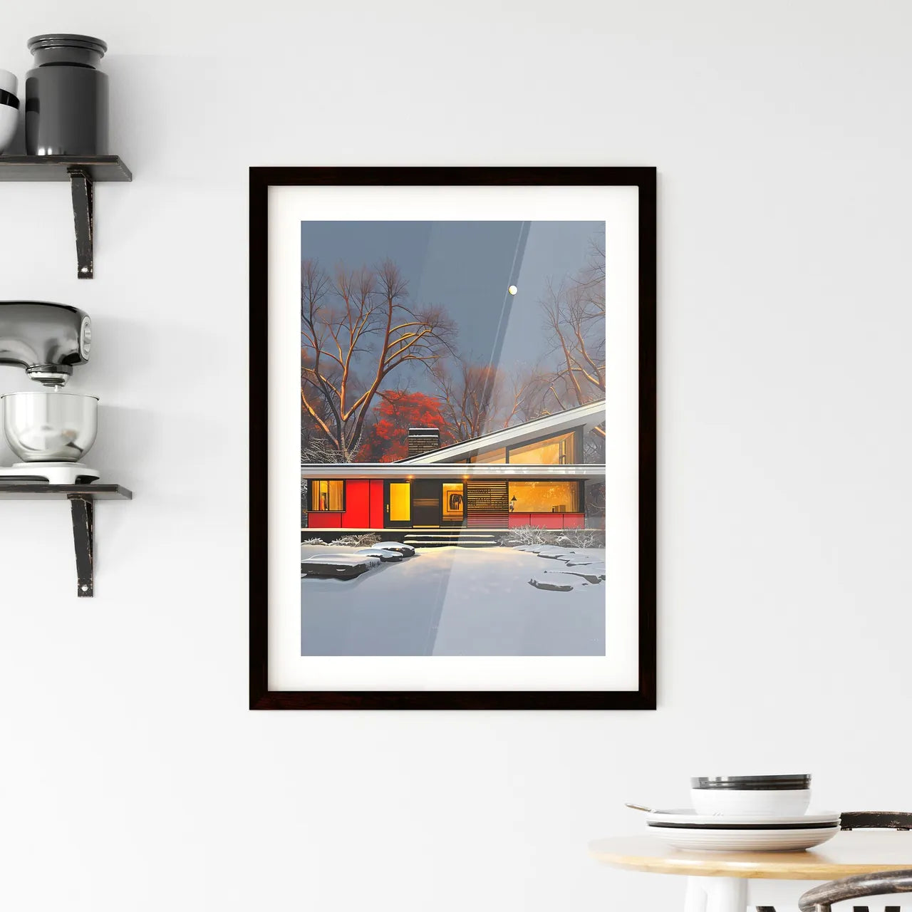 House in Snowy Landscape, Modern Art, Vibrant Painting, Teenage Engineering, Dieter Rams Custom Print