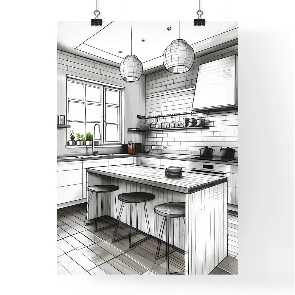 Vibrant Kitchen Sketch Art Painting Artwork  Poster