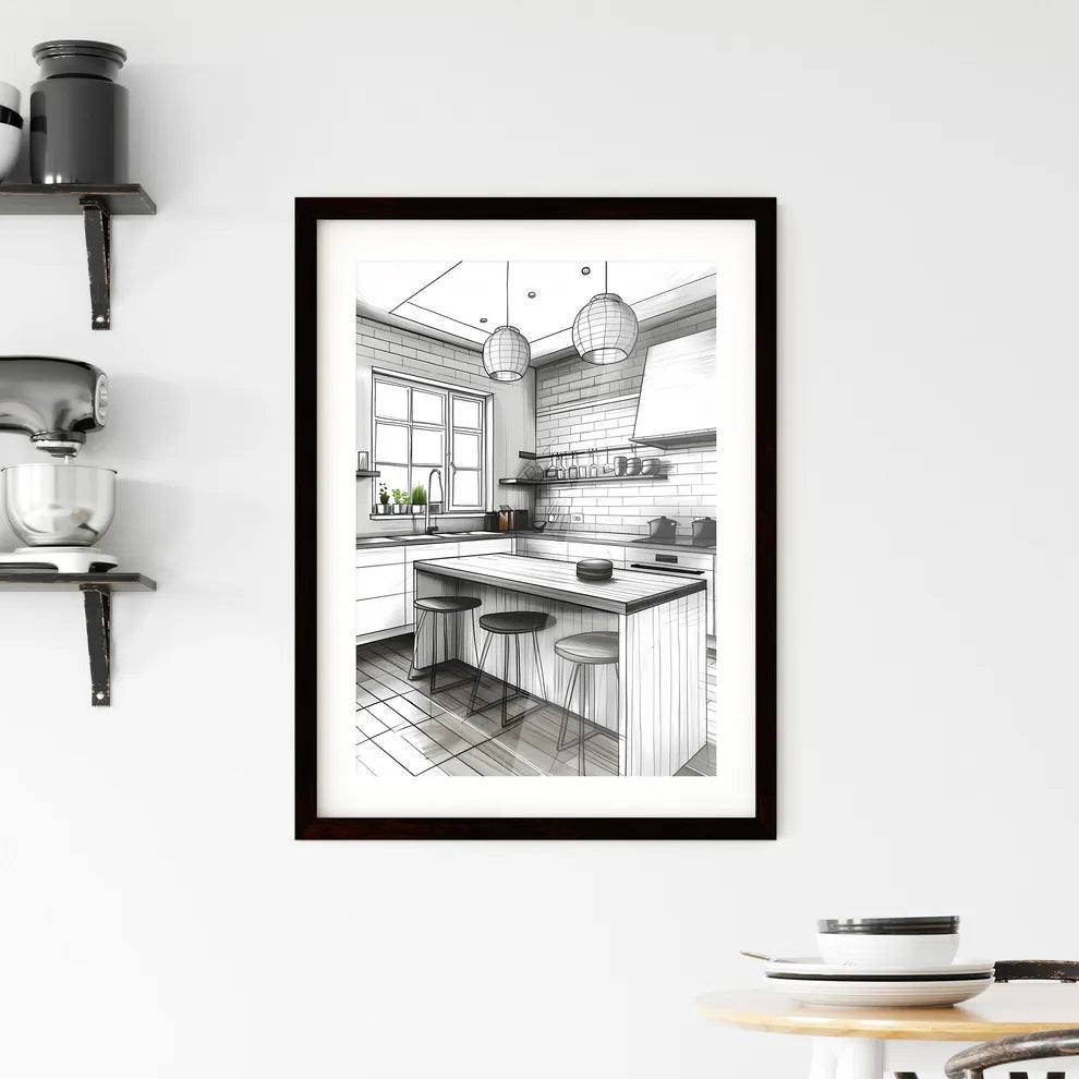 Vibrant Kitchen Sketch Art Painting Artwork  Framed Print