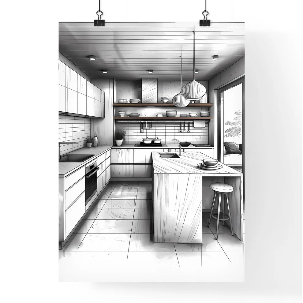 Modern Kitchen Art Sketch - Vibrant Painting Poster