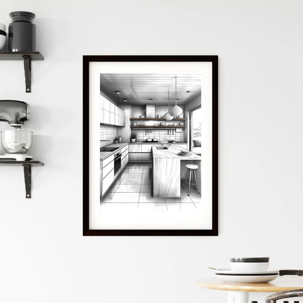 Modern Kitchen Art Sketch - Vibrant Painting Framed Print