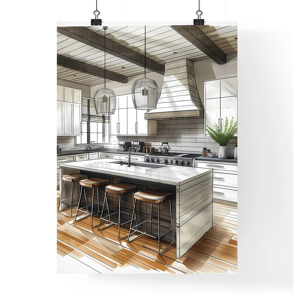 Vibrant Watercolor Kitchen Sketch Poster