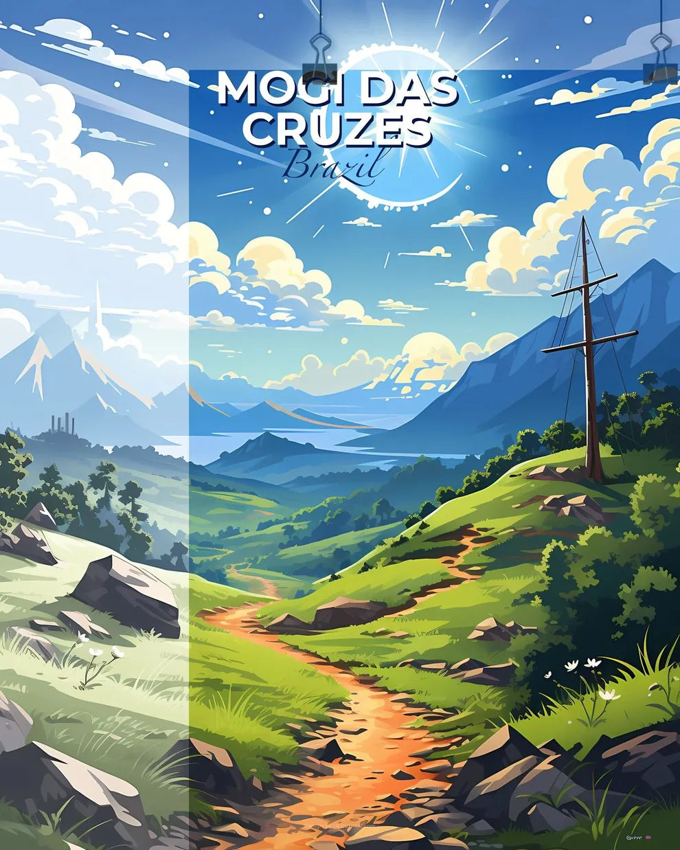 Brazilian Mountain Landscape Painting with Dirt Path, Skyline, and Blue Sky Default Title