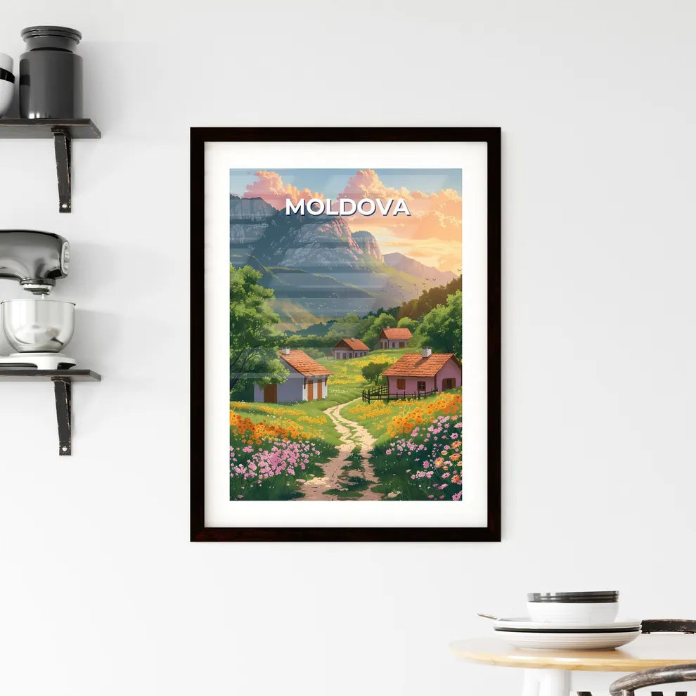 Moldova, Europe - A Vibrant Landscape Painting Adorned with Houses and Flowers, Emphasizing Artistic Expression Custom Print
