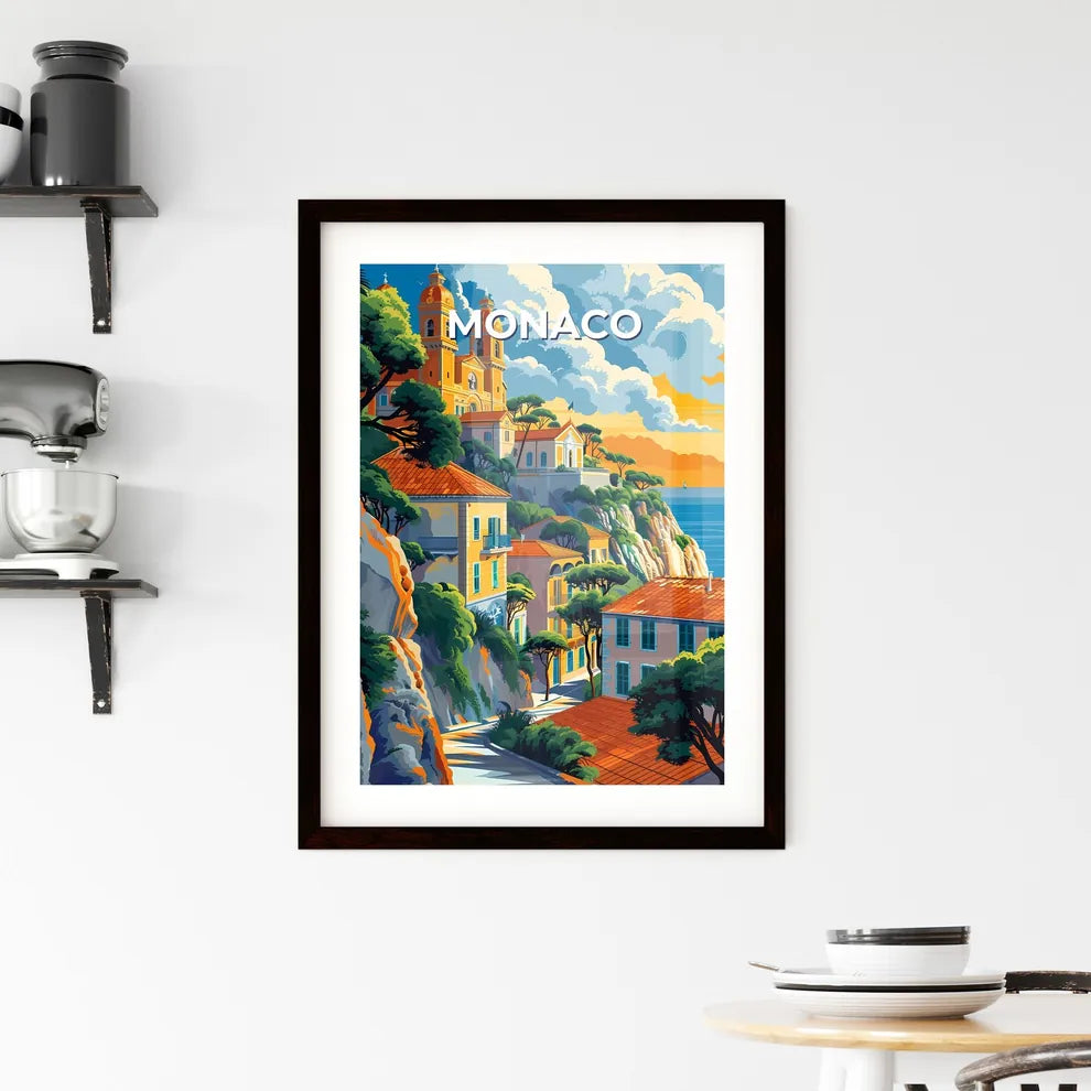 Colorful Art Painting of Monaco, Europe: Scenic Clifftop Town by the Water Custom Print